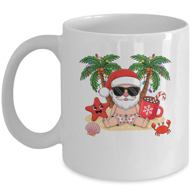 Funny Christmas Santa Hawaiian Beach Xmas Palm Tree Tropical Mug | siriusteestore