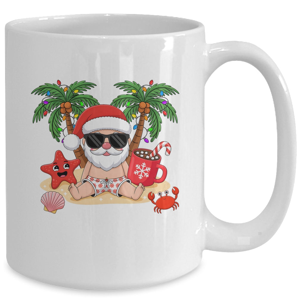 Funny Christmas Santa Hawaiian Beach Xmas Palm Tree Tropical Mug | siriusteestore