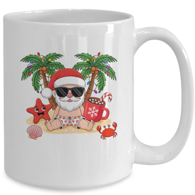 Funny Christmas Santa Hawaiian Beach Xmas Palm Tree Tropical Mug | siriusteestore