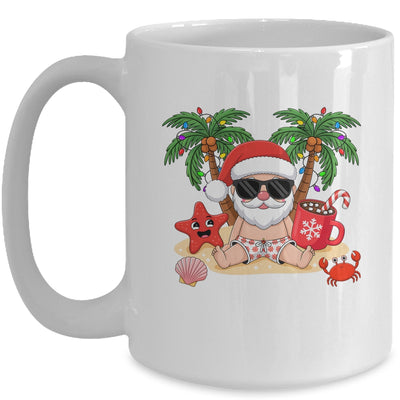 Funny Christmas Santa Hawaiian Beach Xmas Palm Tree Tropical Mug | siriusteestore