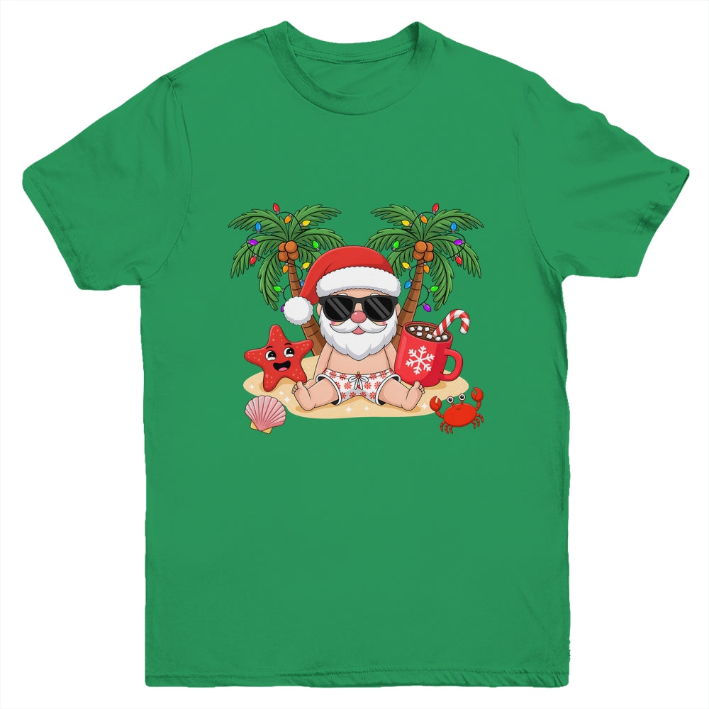 Funny Christmas Santa Hawaiian Beach Xmas Palm Tree Tropical Youth Shirt | siriusteestore