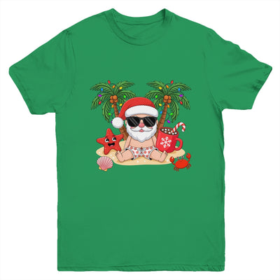 Funny Christmas Santa Hawaiian Beach Xmas Palm Tree Tropical Youth Shirt | siriusteestore