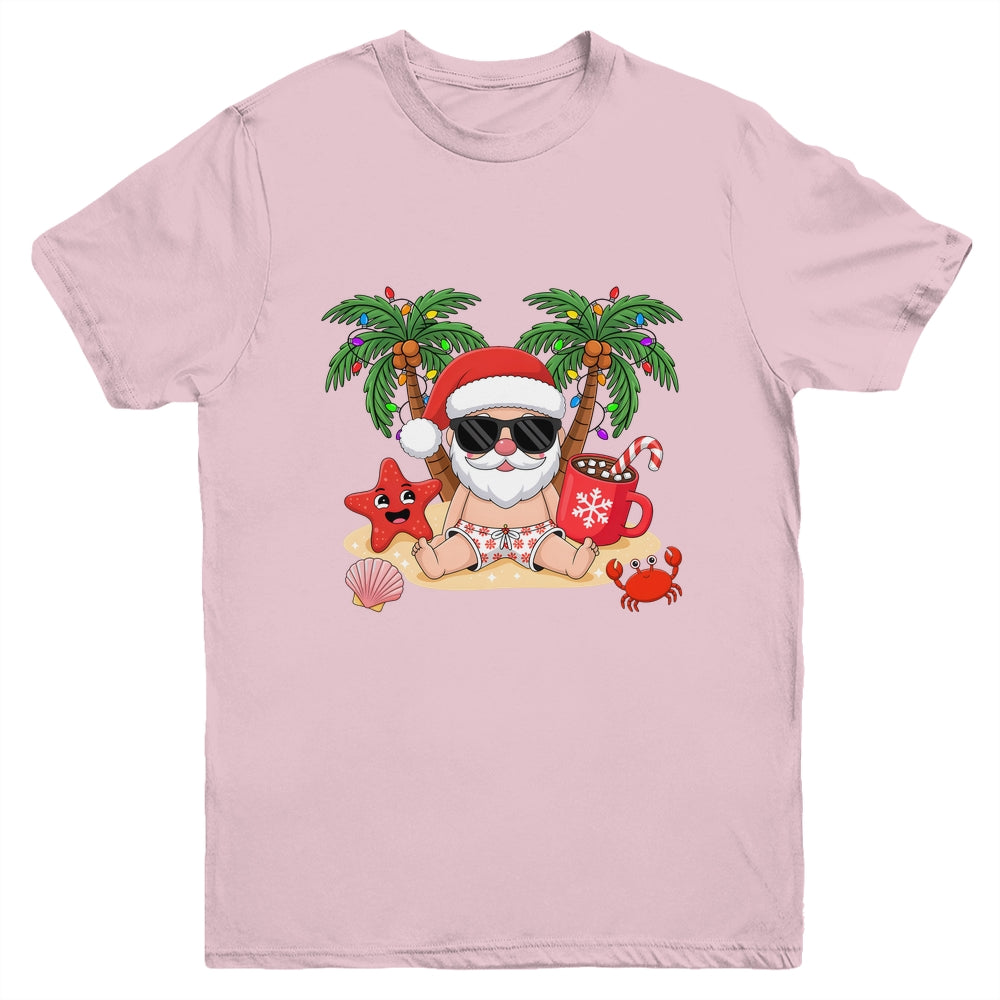 Funny Christmas Santa Hawaiian Beach Xmas Palm Tree Tropical Youth Shirt | siriusteestore