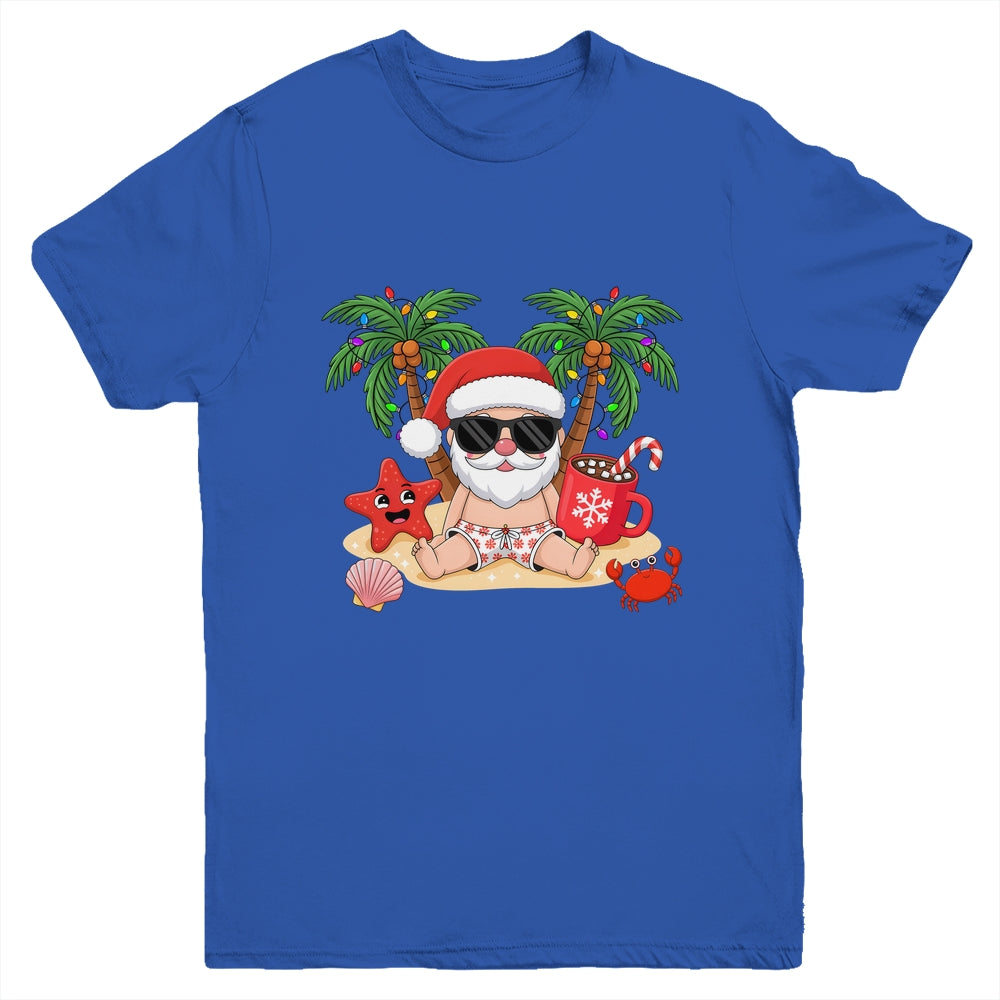 Funny Christmas Santa Hawaiian Beach Xmas Palm Tree Tropical Youth Shirt | siriusteestore