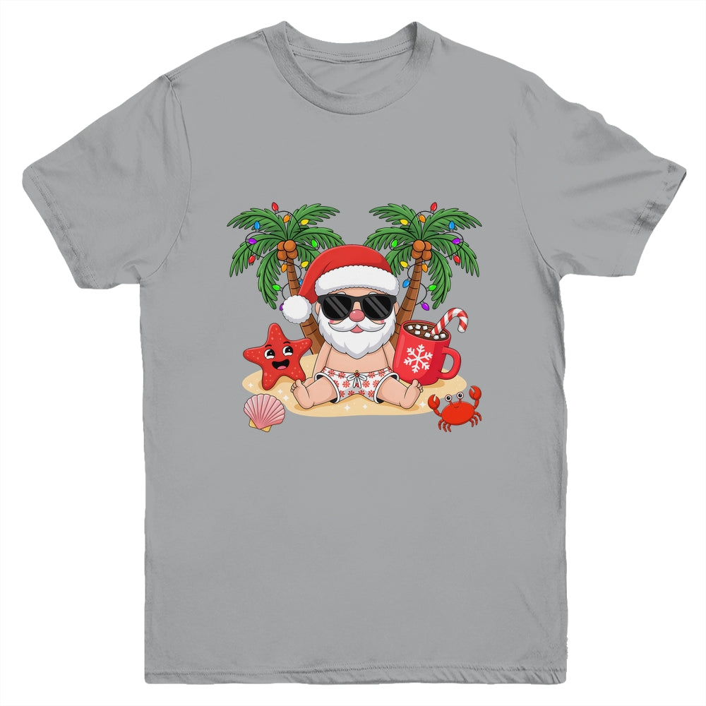 Funny Christmas Santa Hawaiian Beach Xmas Palm Tree Tropical Youth Shirt | siriusteestore