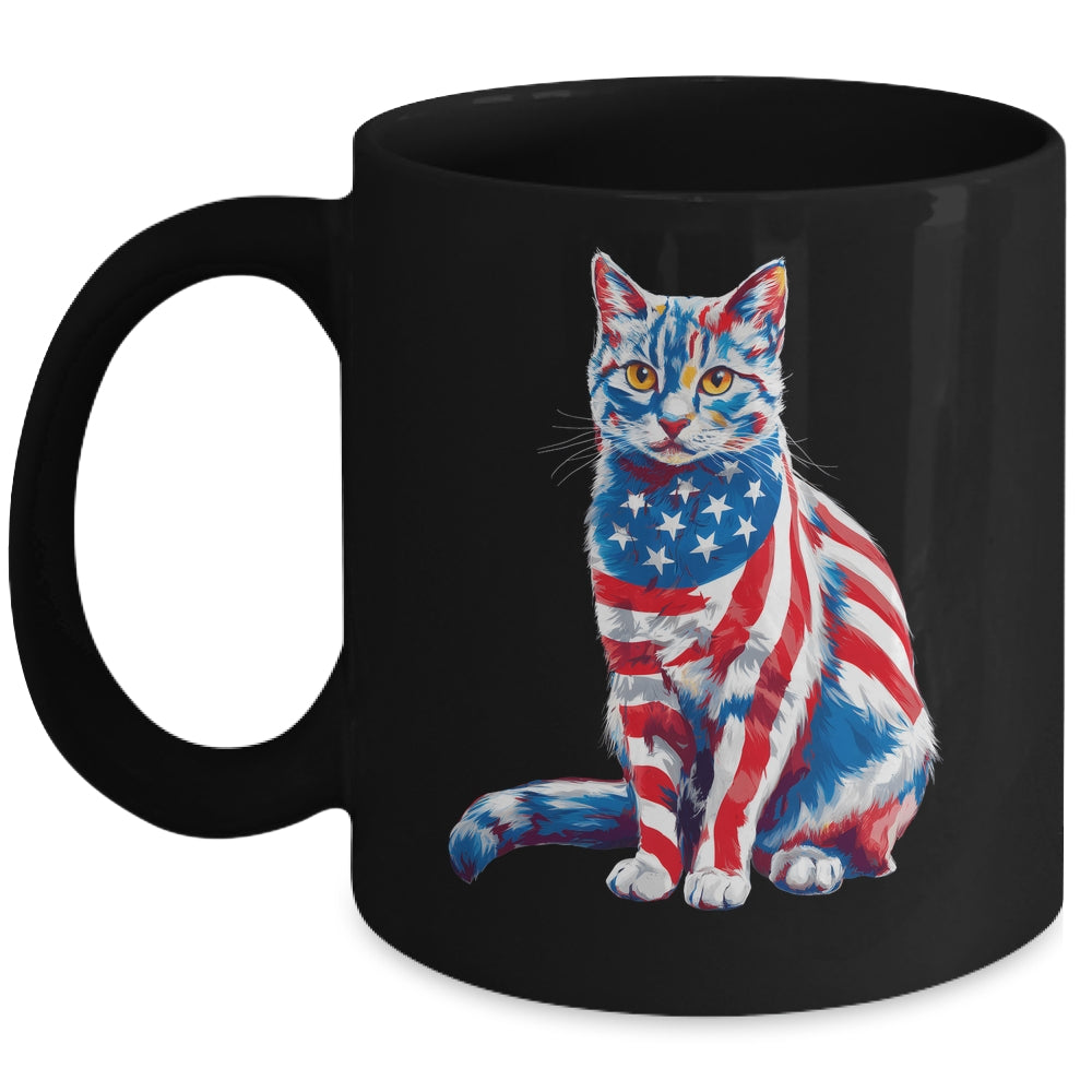Funny Cute Cat Green Eyes USA Flag 4th Of July Cat Lover Mug | siriusteestore
