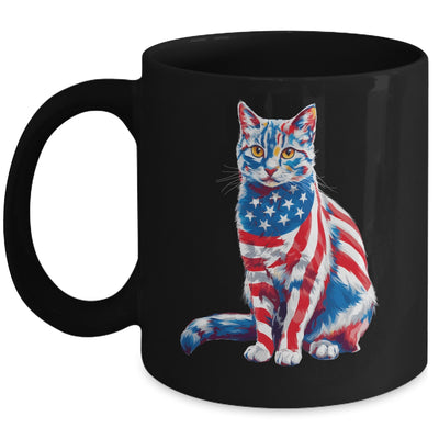 Funny Cute Cat Green Eyes USA Flag 4th Of July Cat Lover Mug | siriusteestore