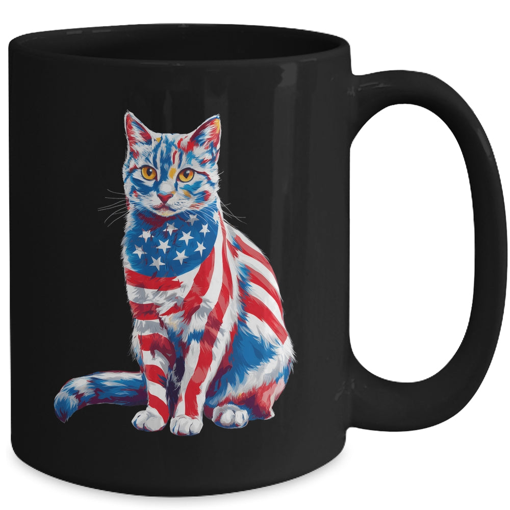 Funny Cute Cat Green Eyes USA Flag 4th Of July Cat Lover Mug | siriusteestore