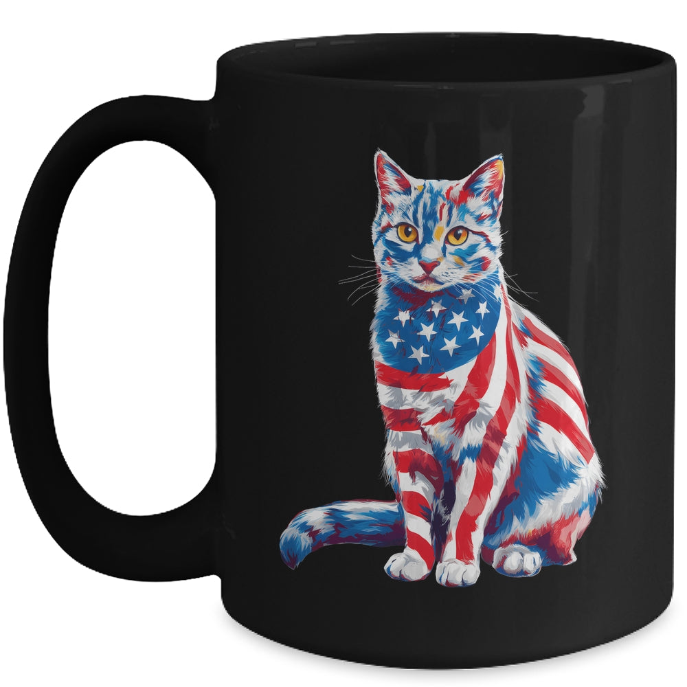 Funny Cute Cat Green Eyes USA Flag 4th Of July Cat Lover Mug | siriusteestore