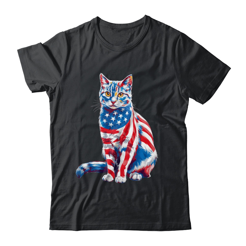 Funny Cute Cat Green Eyes USA Flag 4th Of July Cat Lover Shirt & Tank Top | siriusteestore