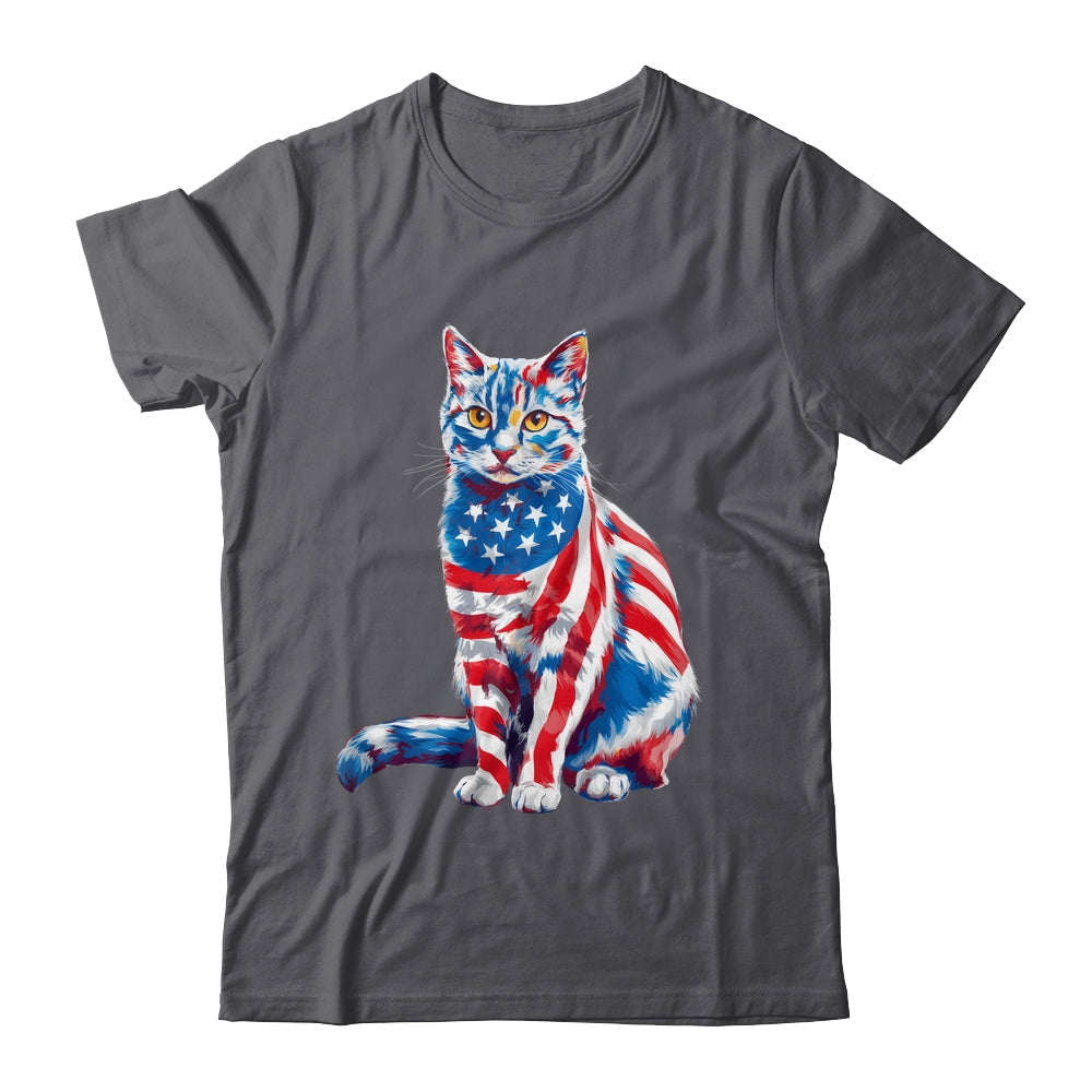 Funny Cute Cat Green Eyes USA Flag 4th Of July Cat Lover Shirt & Tank Top | siriusteestore
