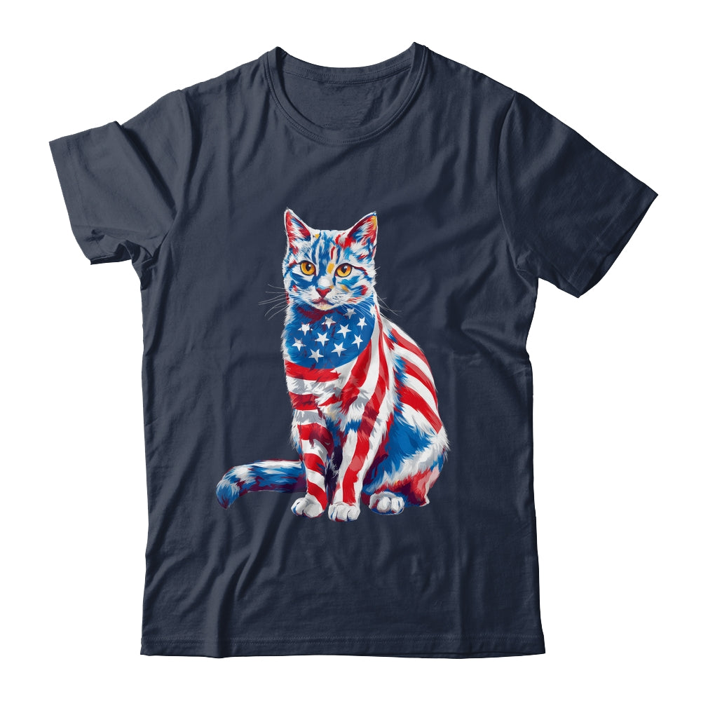 Funny Cute Cat Green Eyes USA Flag 4th Of July Cat Lover Shirt & Tank Top | siriusteestore