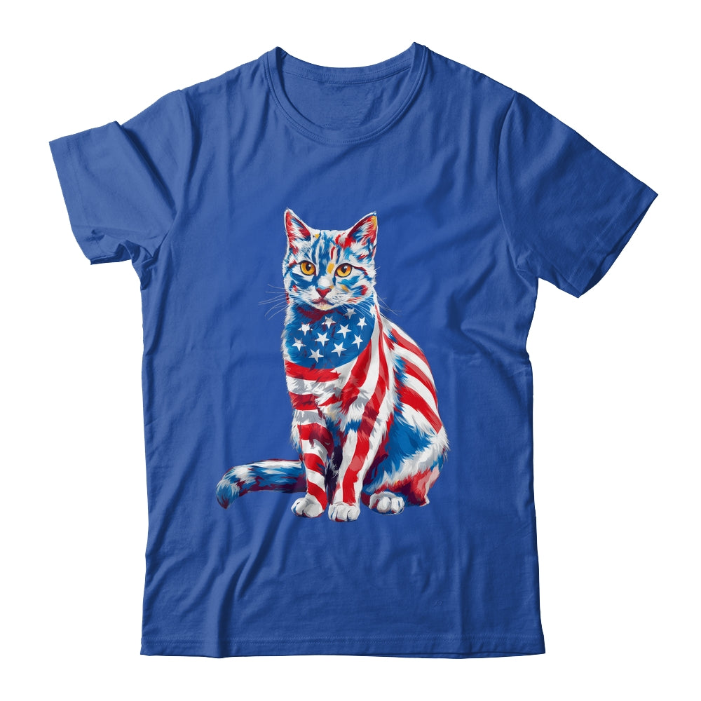 Funny Cute Cat Green Eyes USA Flag 4th Of July Cat Lover Shirt & Tank Top | siriusteestore