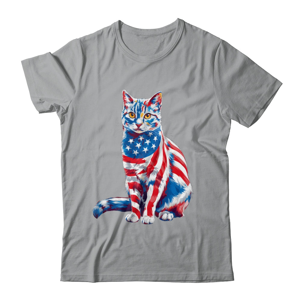 Funny Cute Cat Green Eyes USA Flag 4th Of July Cat Lover Shirt & Tank Top | siriusteestore
