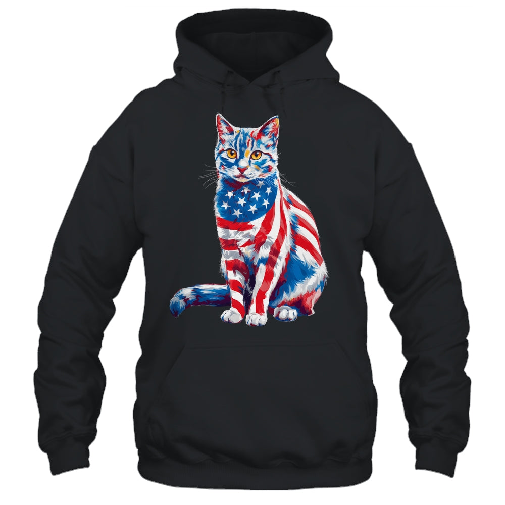 Funny Cute Cat Green Eyes USA Flag 4th Of July Cat Lover Shirt & Tank Top | siriusteestore