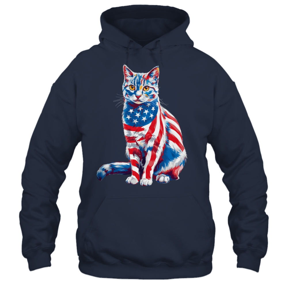 Funny Cute Cat Green Eyes USA Flag 4th Of July Cat Lover Shirt & Tank Top | siriusteestore