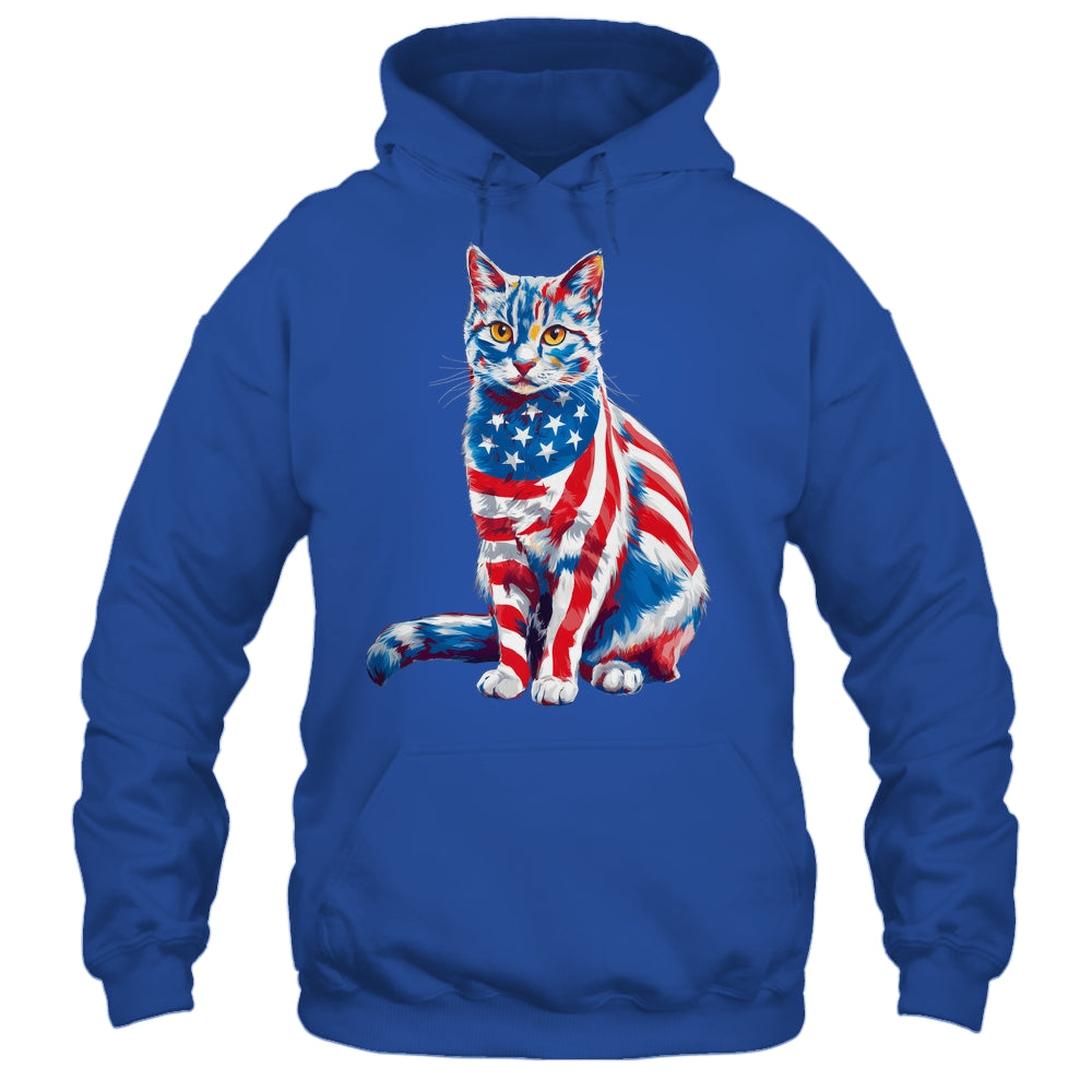 Funny Cute Cat Green Eyes USA Flag 4th Of July Cat Lover Shirt & Tank Top | siriusteestore