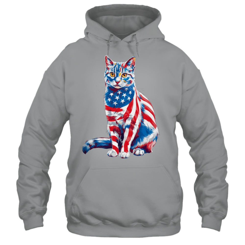Funny Cute Cat Green Eyes USA Flag 4th Of July Cat Lover Shirt & Tank Top | siriusteestore