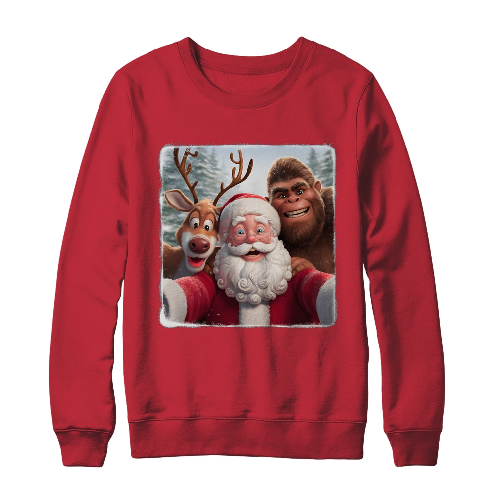 Funny Cute Reindeer Bigfoot Santa Selfie Christmas Xmas Shirt & Sweatshirt | siriusteestore