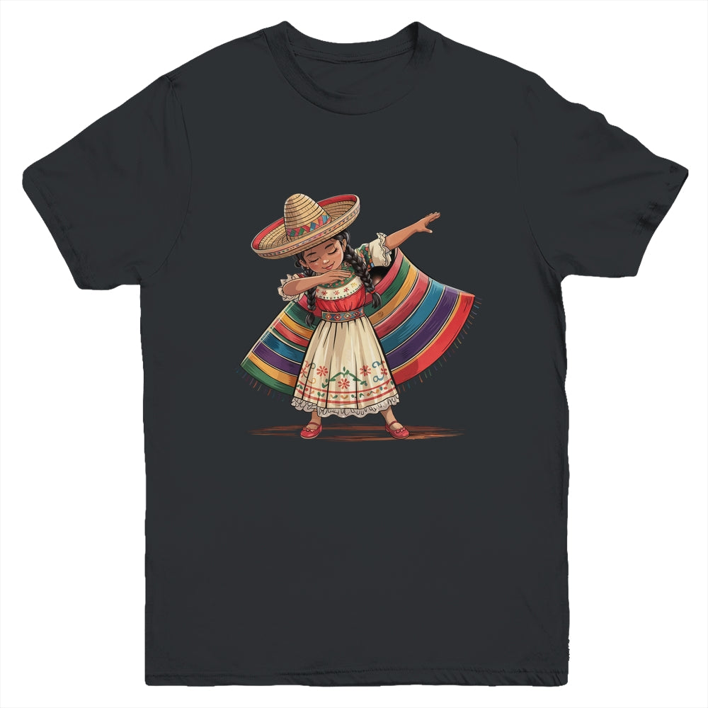 Funny Dabbing Mexican Poncho Sombrero Cinco De Mayo Girl Youth Shirt | siriusteestore