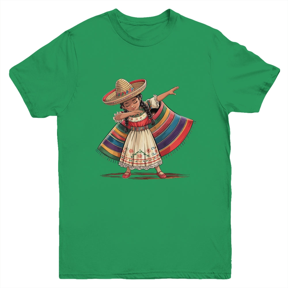 Funny Dabbing Mexican Poncho Sombrero Cinco De Mayo Girl Youth Shirt | siriusteestore