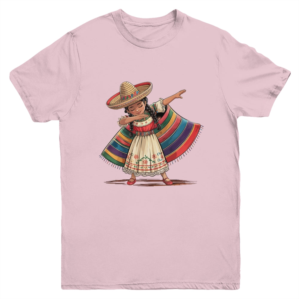 Funny Dabbing Mexican Poncho Sombrero Cinco De Mayo Girl Youth Shirt | siriusteestore
