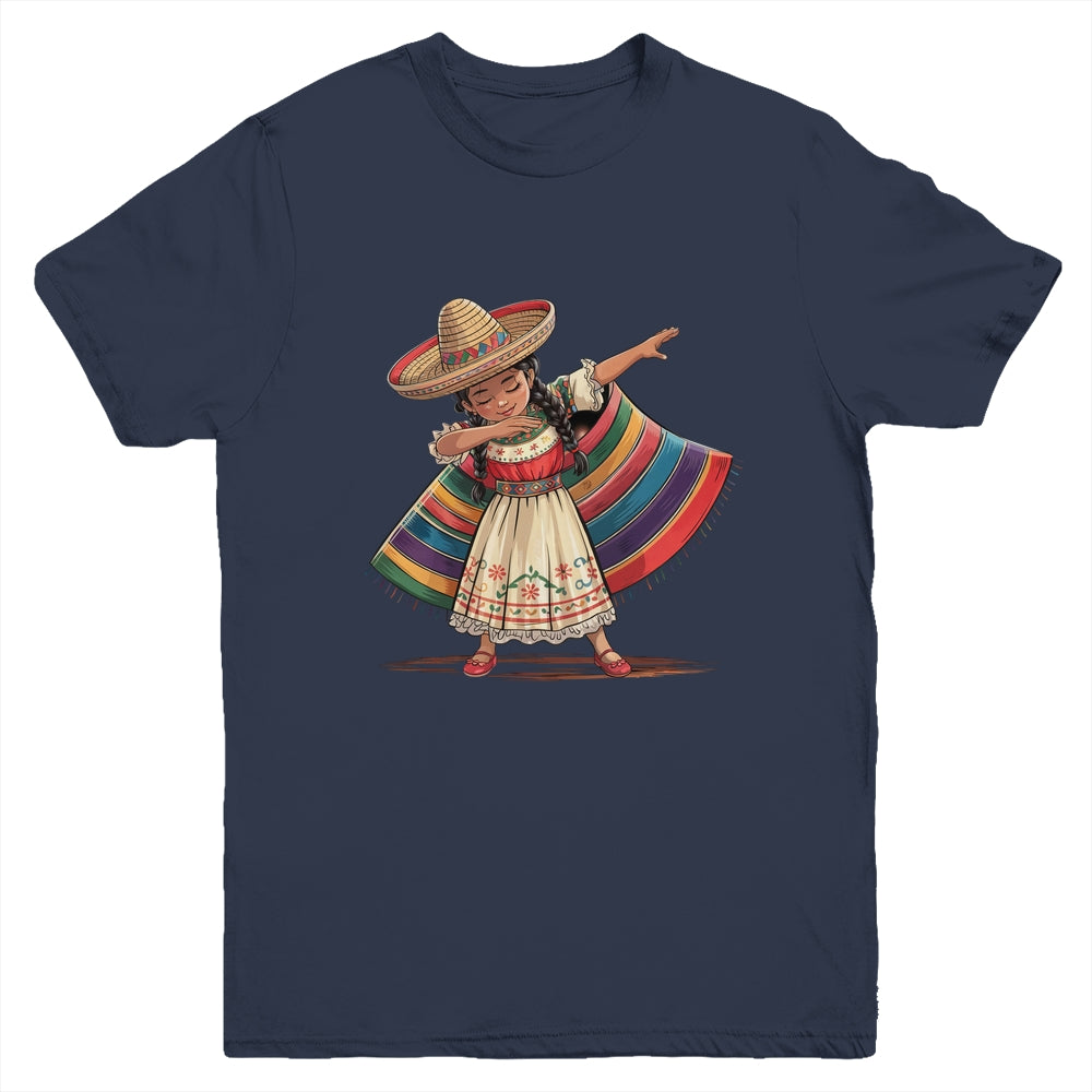 Funny Dabbing Mexican Poncho Sombrero Cinco De Mayo Girl Youth Shirt | siriusteestore