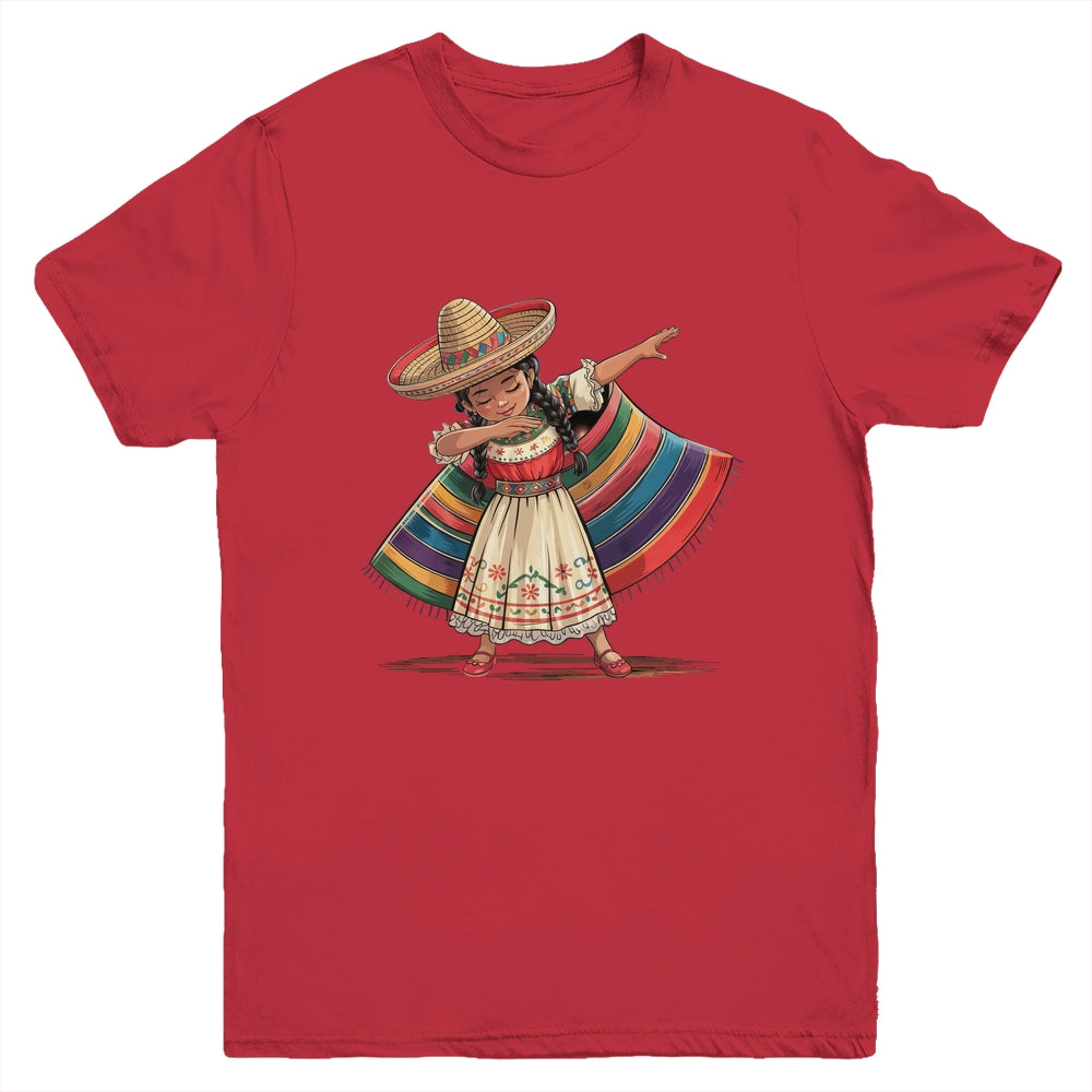 Funny Dabbing Mexican Poncho Sombrero Cinco De Mayo Girl Youth Shirt | siriusteestore