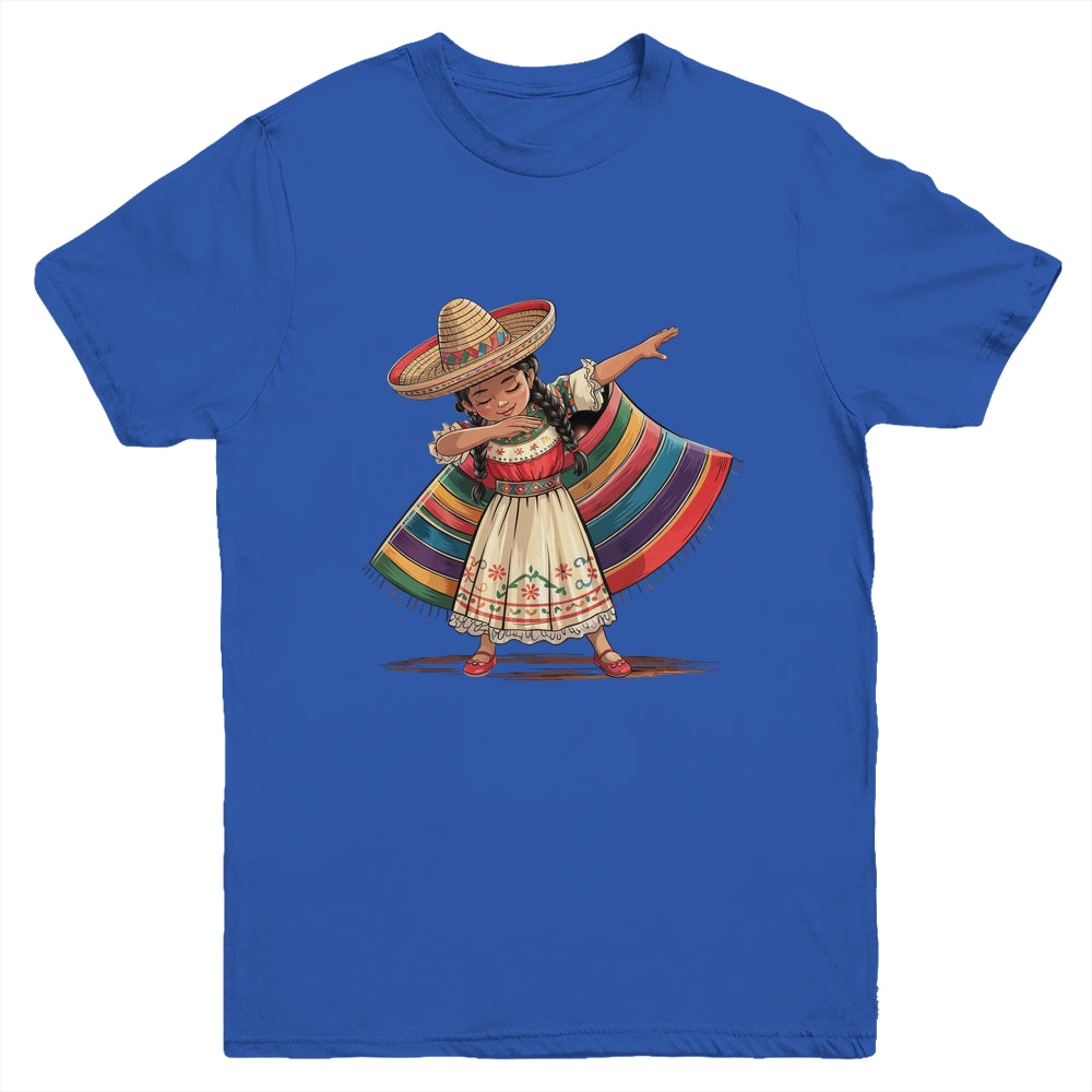 Funny Dabbing Mexican Poncho Sombrero Cinco De Mayo Girl Youth Shirt | siriusteestore