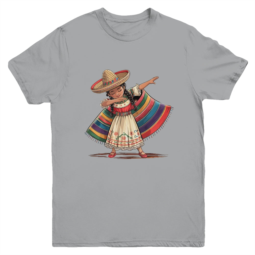Funny Dabbing Mexican Poncho Sombrero Cinco De Mayo Girl Youth Shirt | siriusteestore