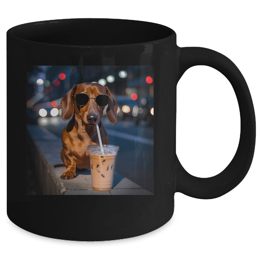 Funny Dachshund Drinking Iced Coffee Dog Meme Lover Humor Mug | siriusteestore