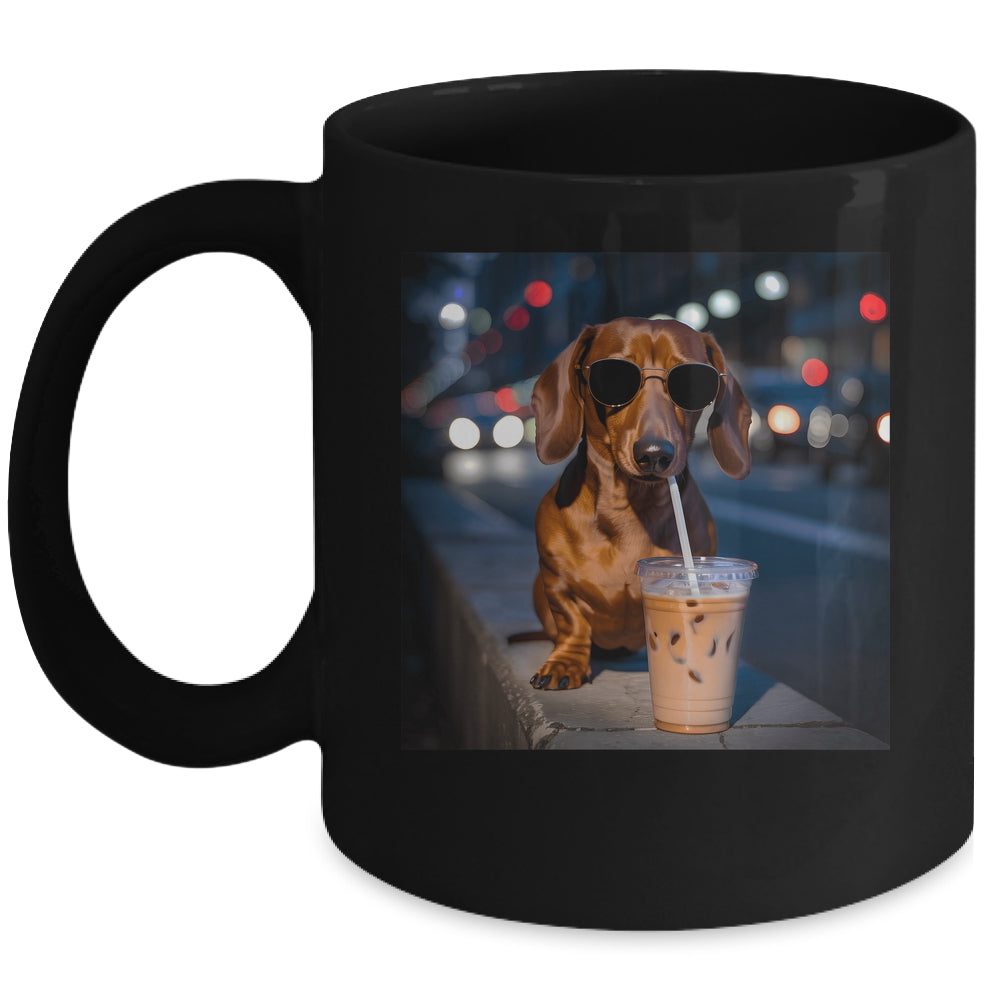 Funny Dachshund Drinking Iced Coffee Dog Meme Lover Humor Mug | siriusteestore