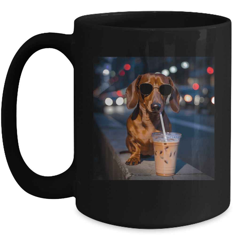Funny Dachshund Drinking Iced Coffee Dog Meme Lover Humor Mug | siriusteestore