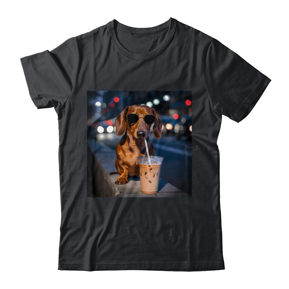 Funny Dachshund Drinking Iced Coffee Dog Meme Lover Humor Shirt & Tank Top | siriusteestore