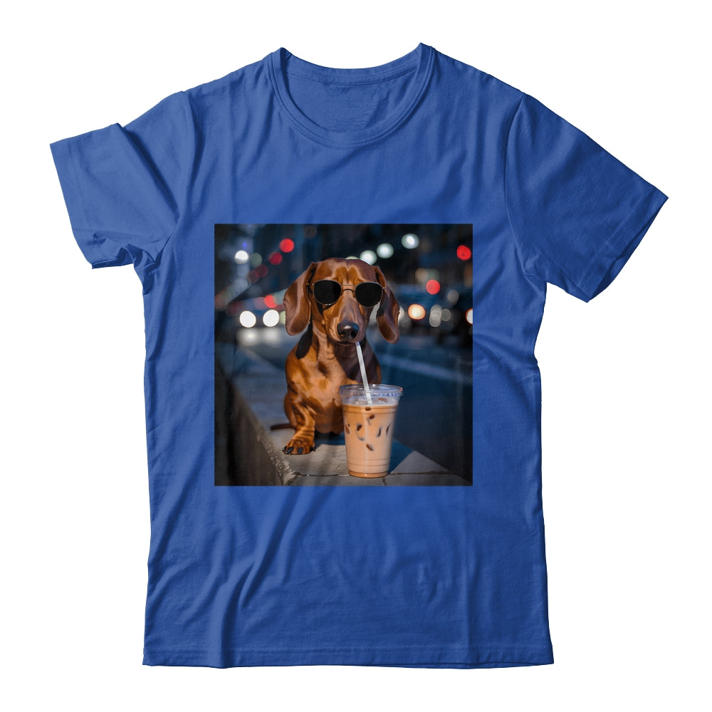 Funny Dachshund Drinking Iced Coffee Dog Meme Lover Humor Shirt & Tank Top | siriusteestore