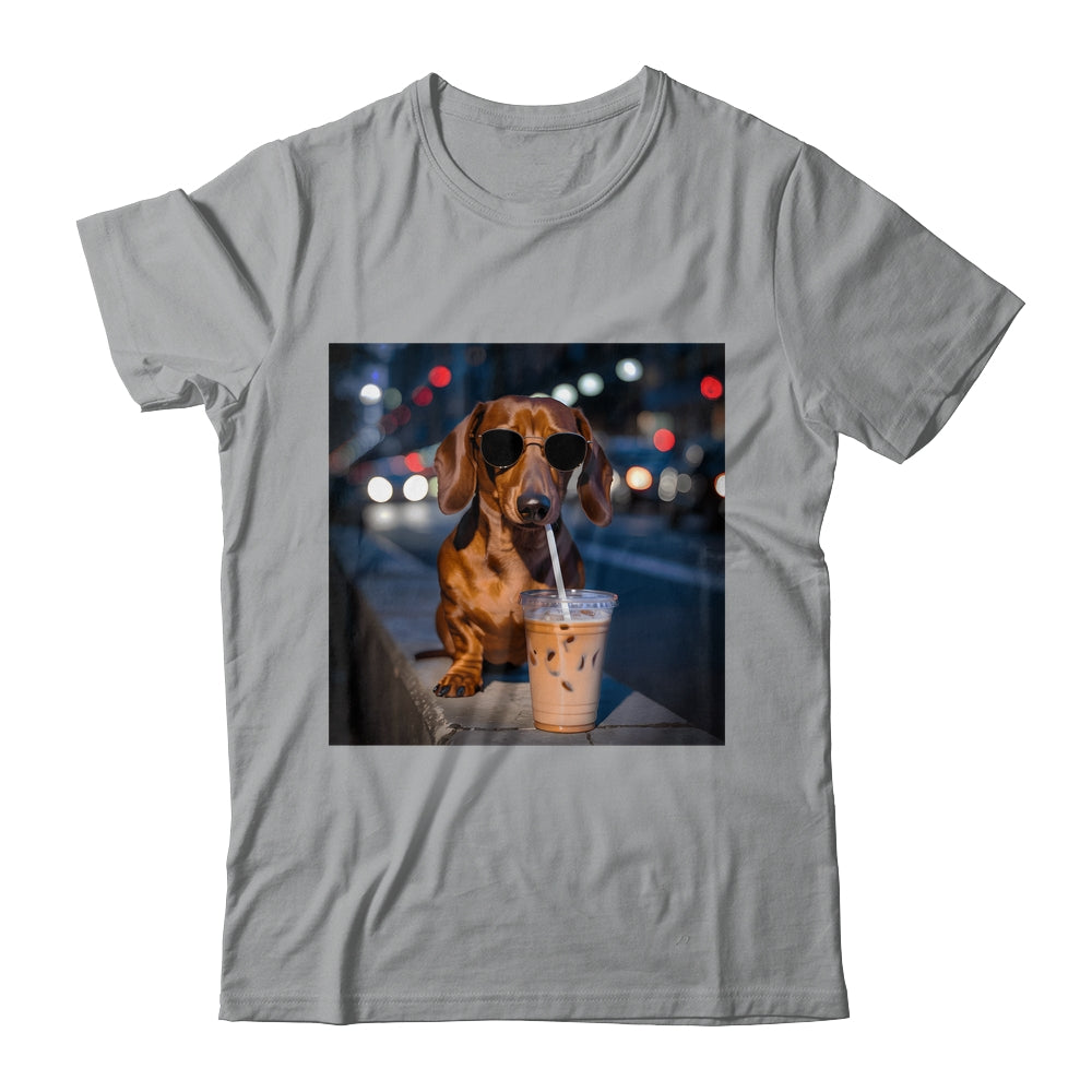 Funny Dachshund Drinking Iced Coffee Dog Meme Lover Humor Shirt & Tank Top | siriusteestore