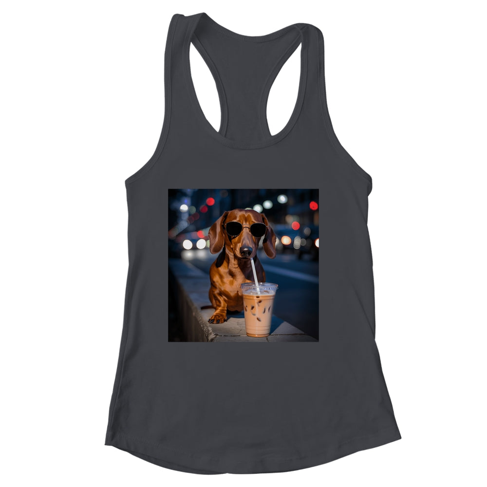 Funny Dachshund Drinking Iced Coffee Dog Meme Lover Humor Shirt & Tank Top | siriusteestore