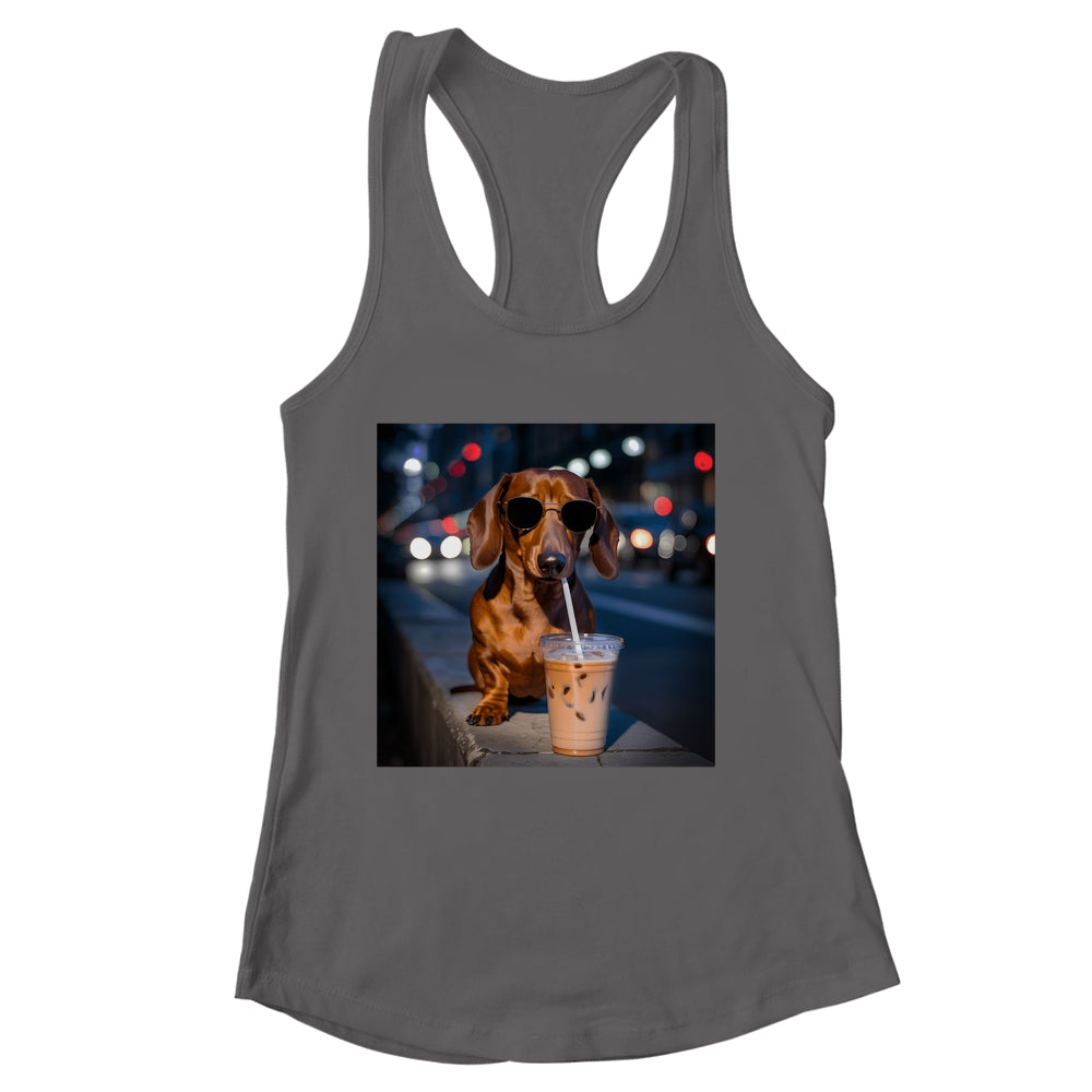 Funny Dachshund Drinking Iced Coffee Dog Meme Lover Humor Shirt & Tank Top | siriusteestore