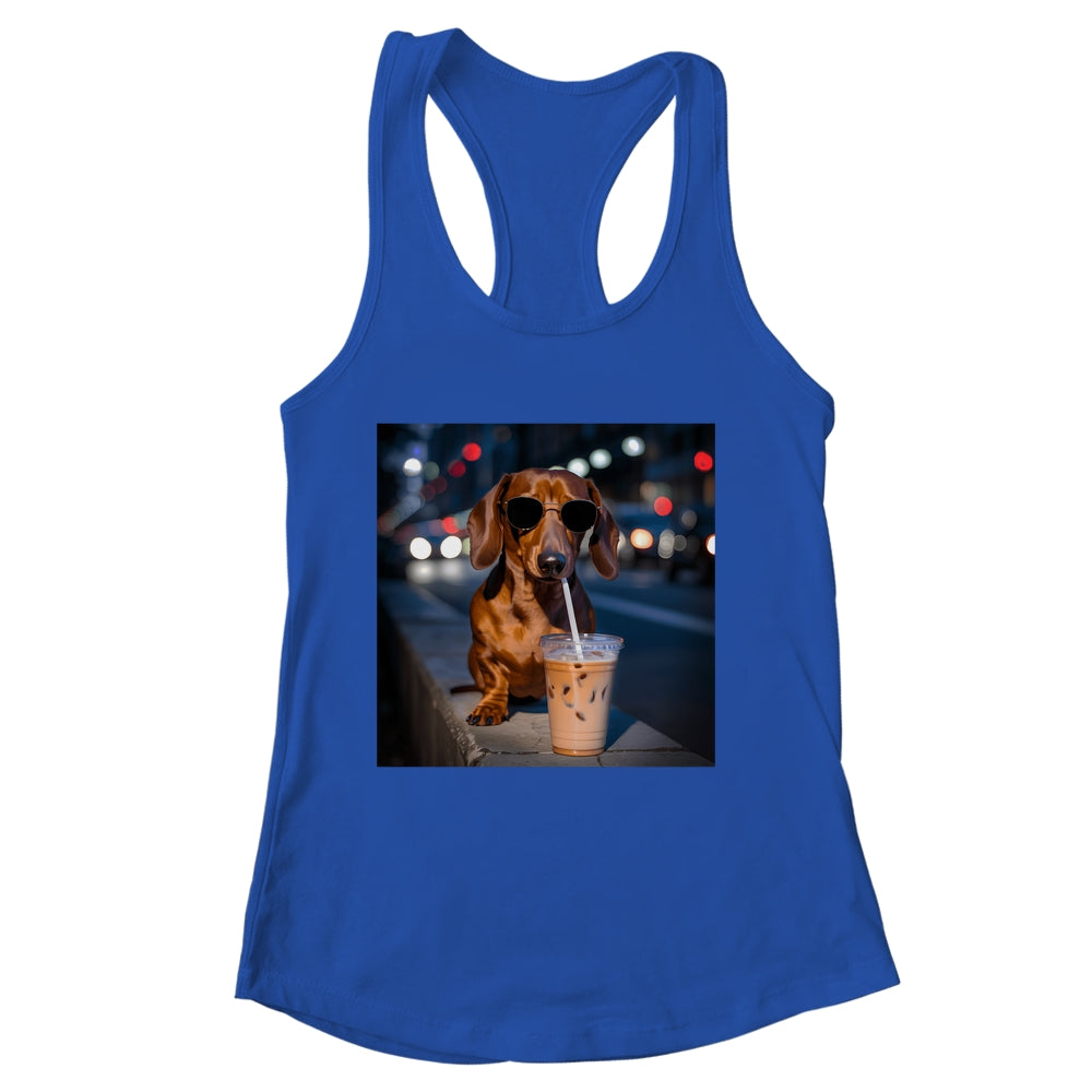 Funny Dachshund Drinking Iced Coffee Dog Meme Lover Humor Shirt & Tank Top | siriusteestore