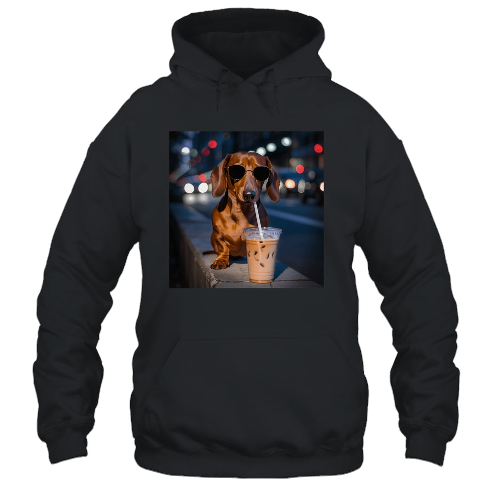Funny Dachshund Drinking Iced Coffee Dog Meme Lover Humor Shirt & Tank Top | siriusteestore