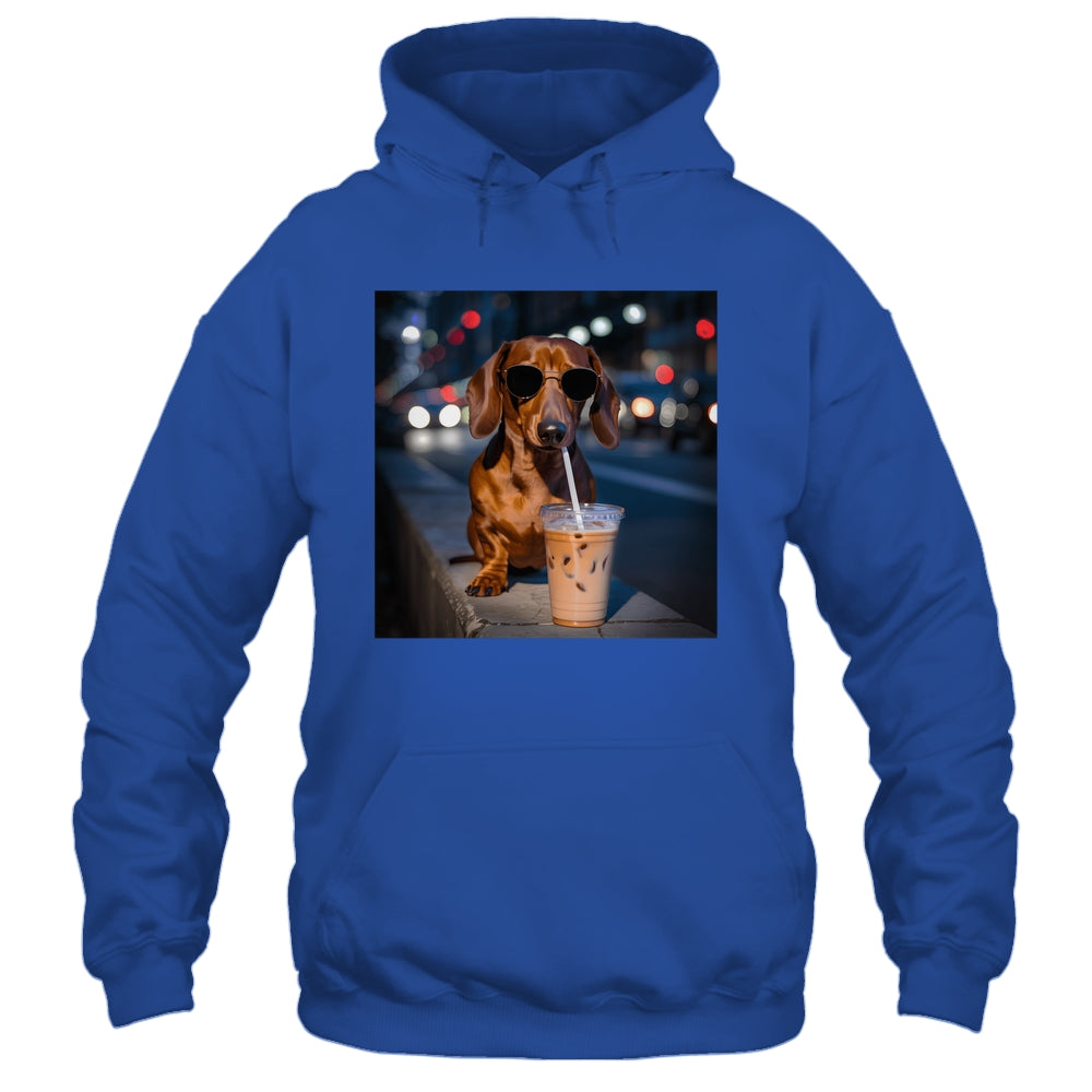 Funny Dachshund Drinking Iced Coffee Dog Meme Lover Humor Shirt & Tank Top | siriusteestore