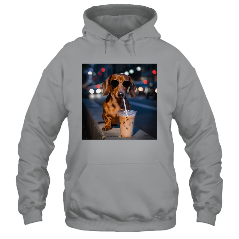 Funny Dachshund Drinking Iced Coffee Dog Meme Lover Humor Shirt & Tank Top | siriusteestore