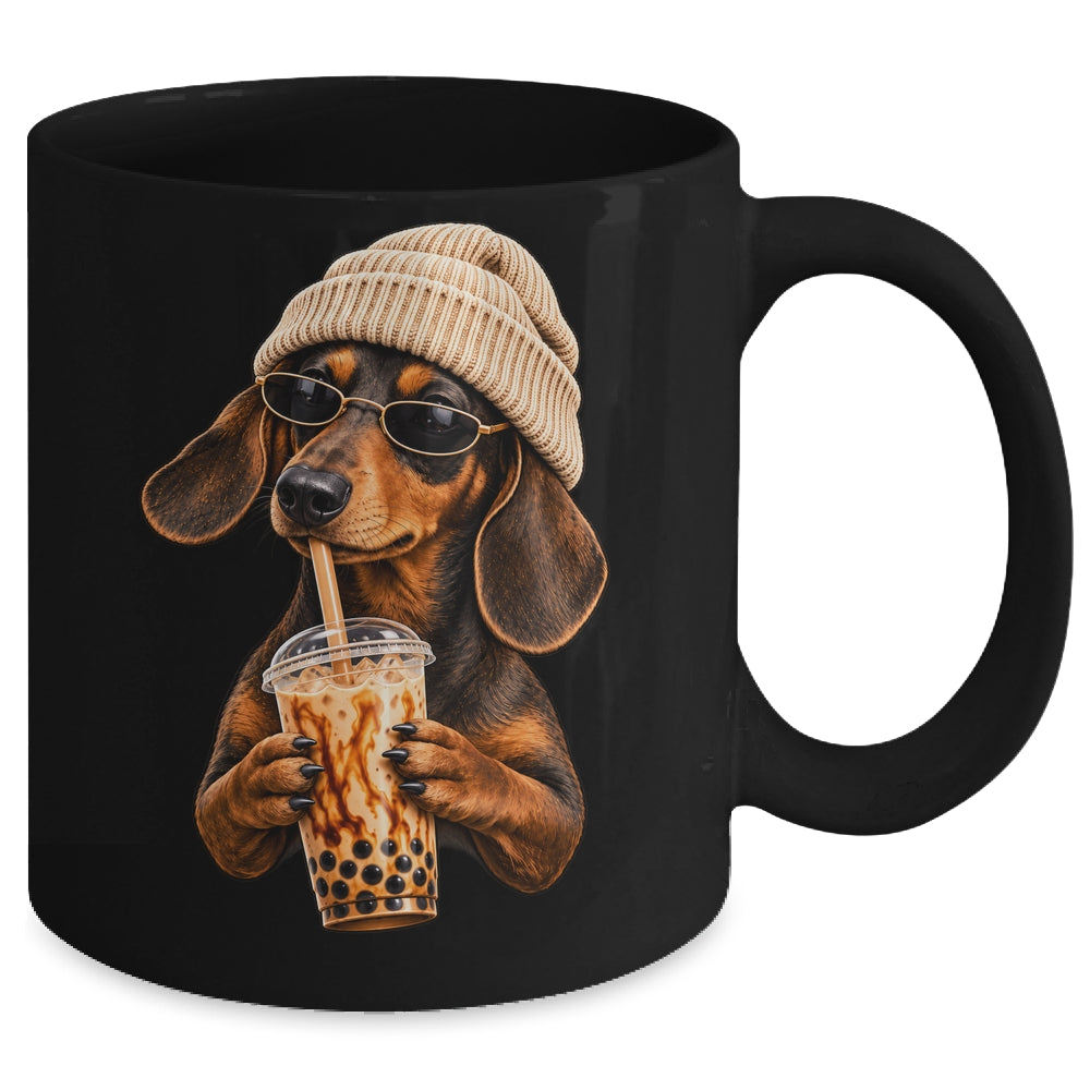 Funny Dachshund Hipster Dog Wiener Drinking Iced Coffee Mug | siriusteestore