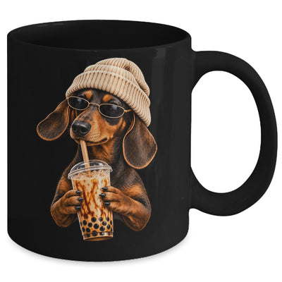 Funny Dachshund Hipster Dog Wiener Drinking Iced Coffee Mug | siriusteestore