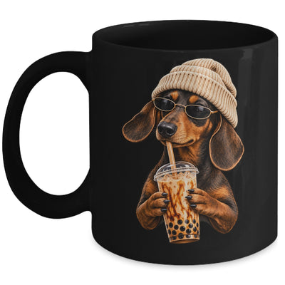 Funny Dachshund Hipster Dog Wiener Drinking Iced Coffee Mug | siriusteestore