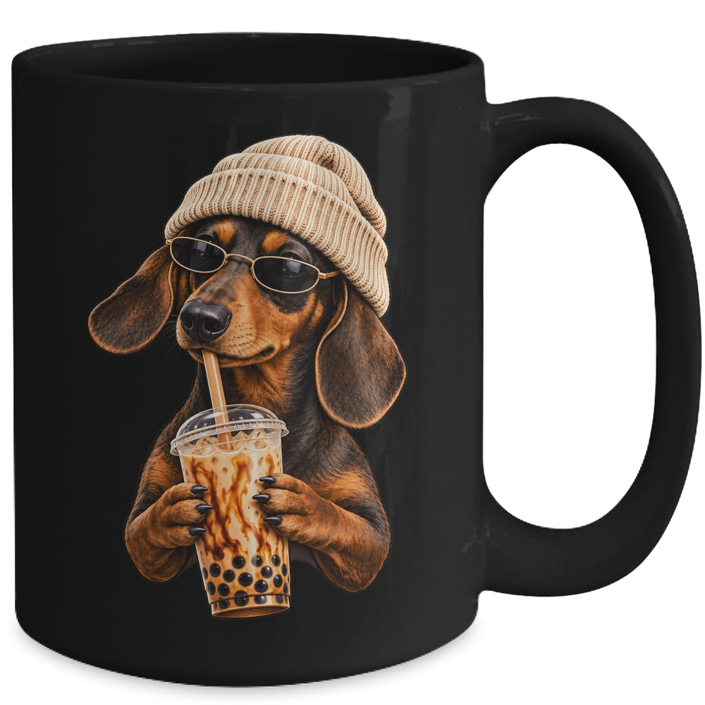 Funny Dachshund Hipster Dog Wiener Drinking Iced Coffee Mug | siriusteestore