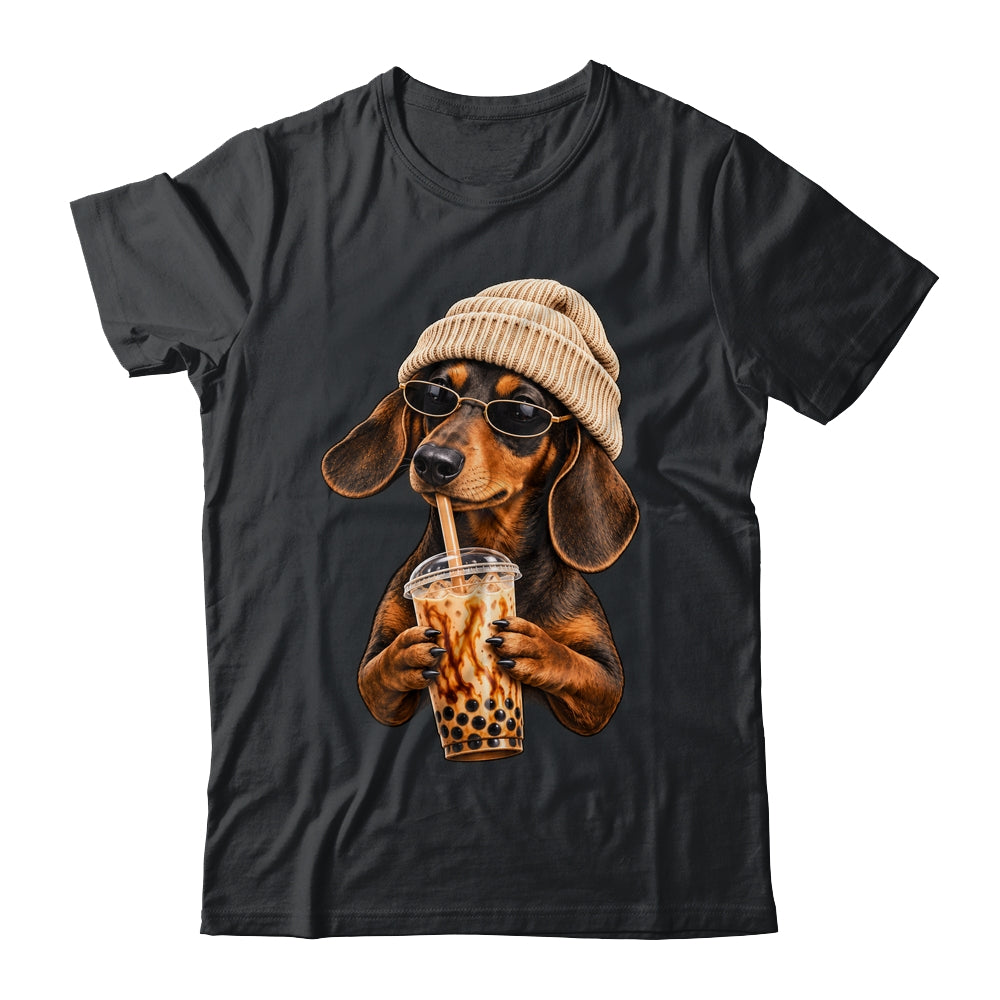 Funny Dachshund Hipster Dog Wiener Drinking Iced Coffee Shirt & Tank Top | siriusteestore