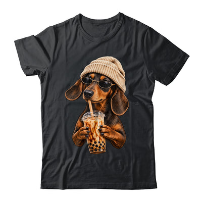 Funny Dachshund Hipster Dog Wiener Drinking Iced Coffee Shirt & Tank Top | siriusteestore