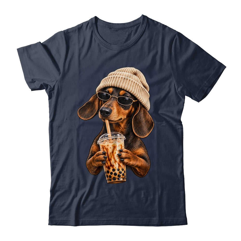 Funny Dachshund Hipster Dog Wiener Drinking Iced Coffee Shirt & Tank Top | siriusteestore