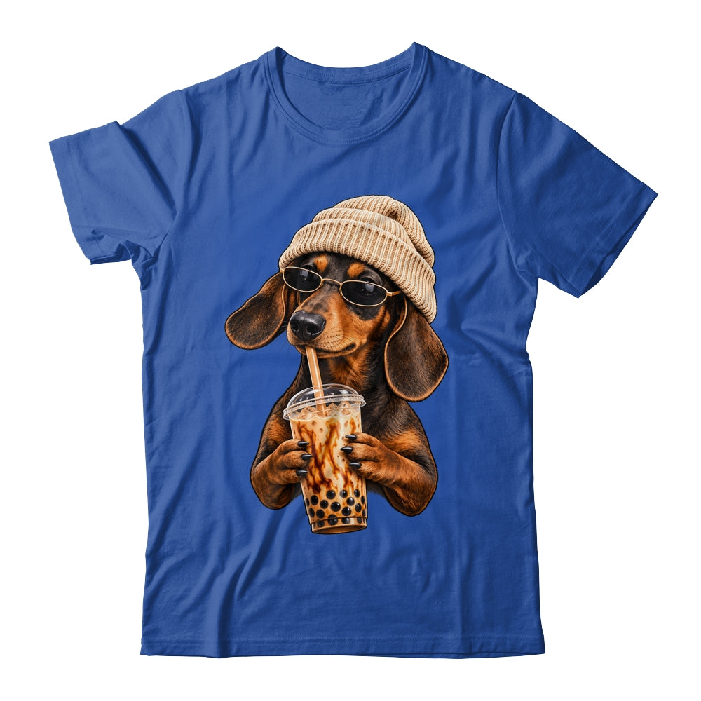 Funny Dachshund Hipster Dog Wiener Drinking Iced Coffee Shirt & Tank Top | siriusteestore
